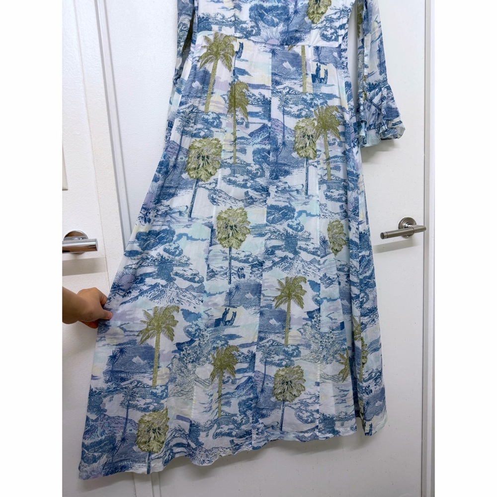 Emporio Sirenuse Tracey Vesuvius Caftan Maxi Dress Blue Volcano Floral Print M L - Picture 14 of 16